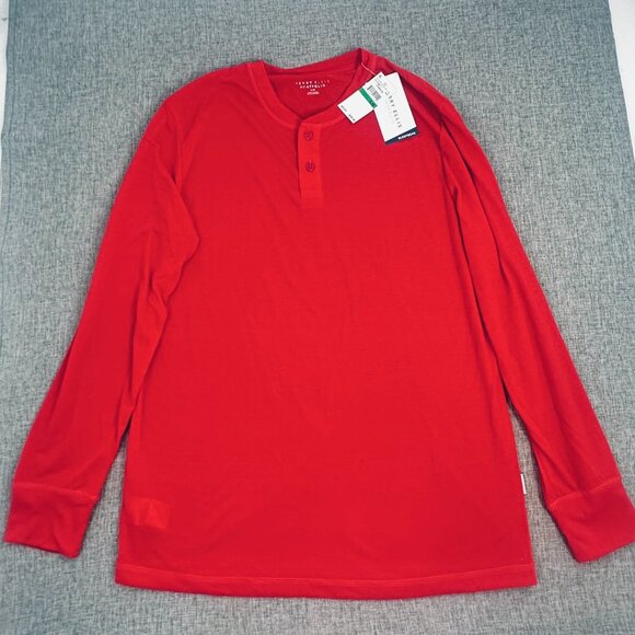 NEW! Perry Ellis Mens Henley PJ Shirt Long Sleeve Red Large Polyester $38 - Picture 2 of 11